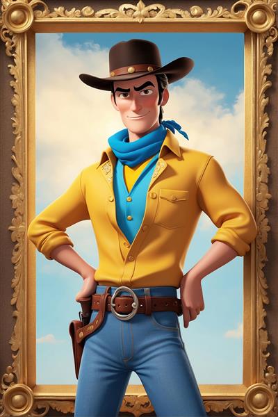 طرح لوک خوش‌شانس کارتونی در قاب طلایی مجلل