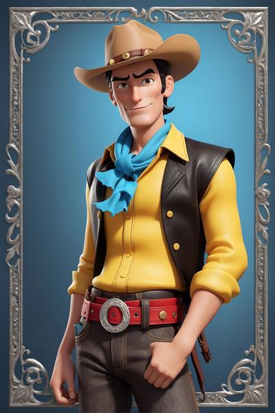 طرح لوک خوش‌شانس کارتونی باکیفیت در قاب نقره‌ای