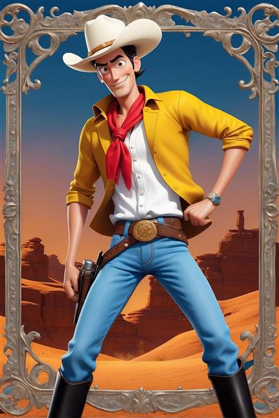 مدل لوک خوش شانس سه بعدی در غروب صحرا با کیفیت بالا