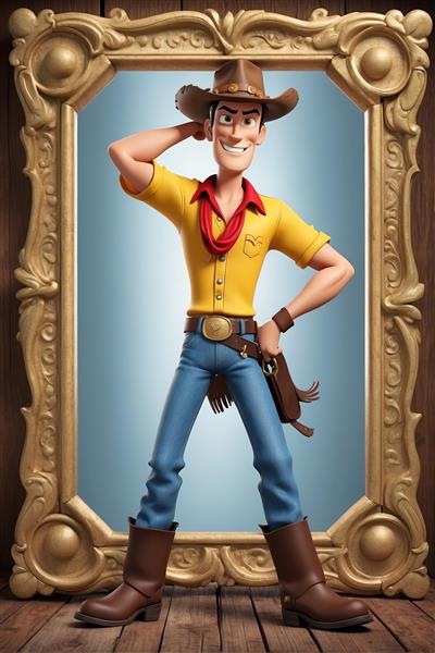 تصویر سه بعدی لوک خوش شانس کارتونی با پوتین‌های قهوه‌ای بلند