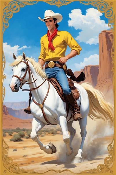 تصویر لوک خوش شانس سوارکار با اسب سفید