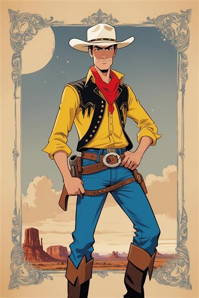 طرح لوک خوش شانس کارتونی با منظره کوهستان