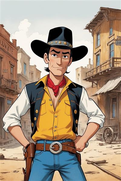 تصویر لوک خوش شانس کارتونی با کلاه مشکی