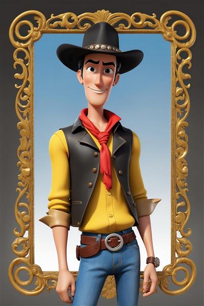 عکس لوک خوش شانس کارتونی با قاب طلایی