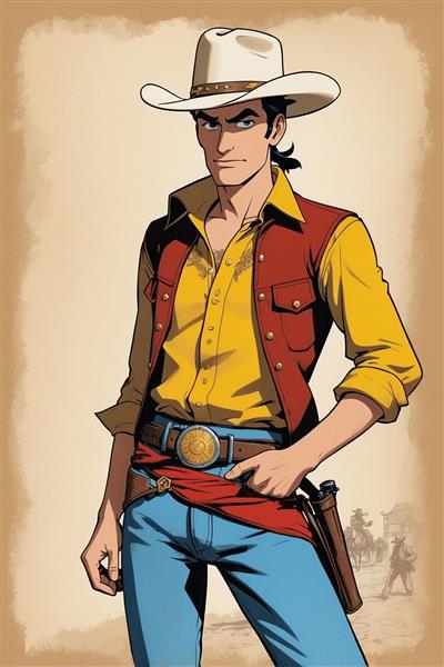 تصویر لوک خوش شانس کارتونی با جلیقه قرمز