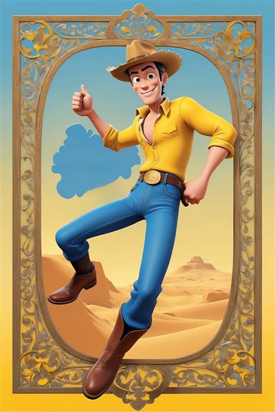 عکس لوک خوش شانس فانتزی در حال پریدن با قاب طلایی