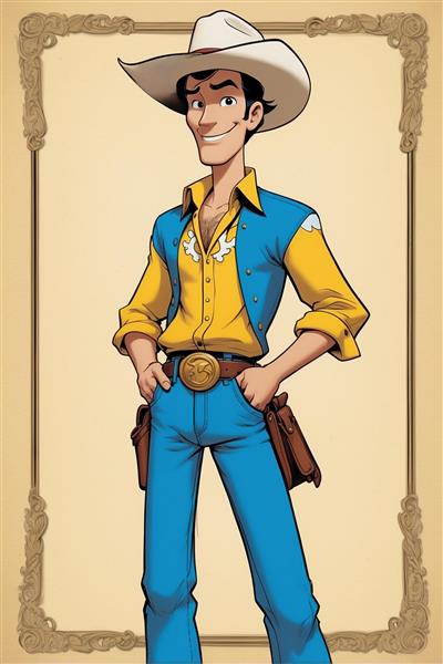 تصویر لوک خوش شانس فانتزی با جلیقه آبی و کلاه سفید