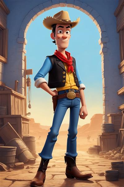 تصویر کاراکتر لوک خوش شانس کارتونی در ورودی شهر