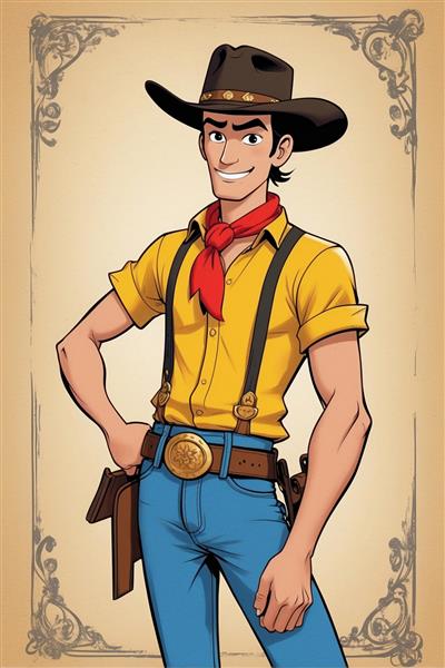 طرح لوک خوش شانس کارتونی با جلیقه و شلوار آبی