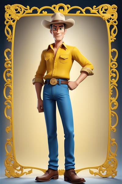 تصویر لوک خوش شانس فانتزی ایستاده با قاب تزئینی زرد