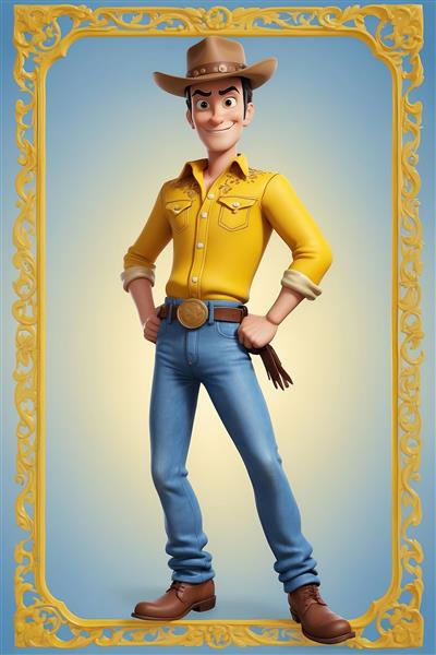 تصویر لوک خوش شانس فانتزی با قاب طلایی و پیراهن زرد