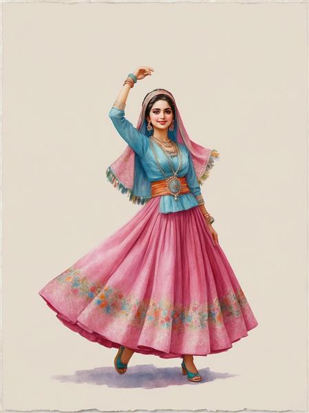 طرح فانتزی رقص زن با لباس سنتی صورتی زیبا