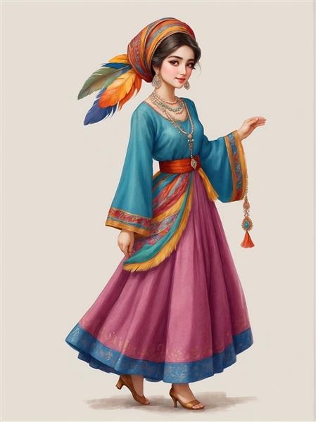 تصویر فانتزی زن با لباس سنتی و سربند پردار
