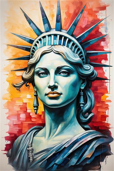 نقاشی پرتره مجسمه آزادی با خطوط هنری مدرن