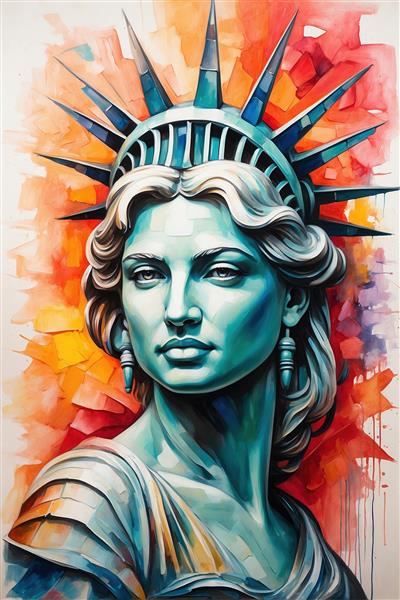 تصویر صورت مجسمه آزادی مینیمال با تم رنگی خاص