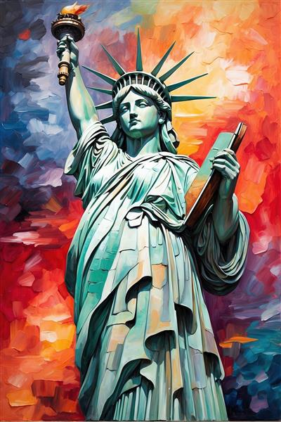 طرح گرافیکی مجسمه آزادی با جزئیات بالا و رنگی
