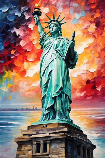 عکس مجسمه آزادی فانتزی با نورپردازی گرم و جذاب