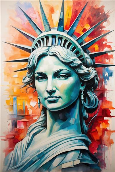 پرتره مجسمه آزادی با سبک هنری آبرنگی باکیفیت
