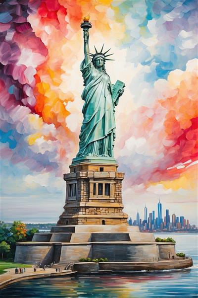 طرح مجسمه آزادی با سبک نقاشی مدرن رنگارنگ