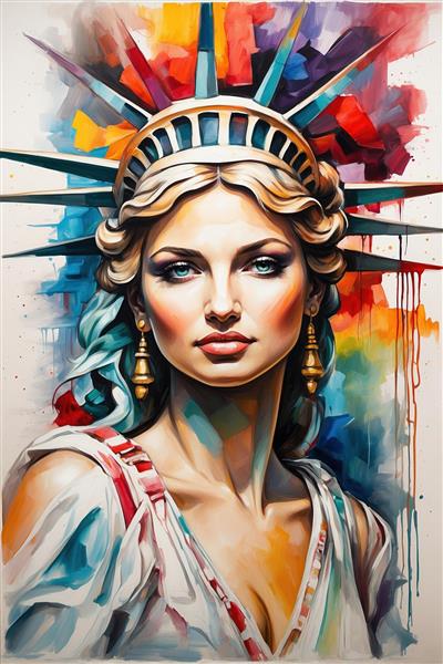 چهره مدرن زن با تاج مجسمه آزادی و آرایش هنری