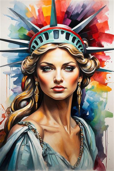 پرتره هنری زن با تاج کلاسیک مجسمه آزادی فانتزی