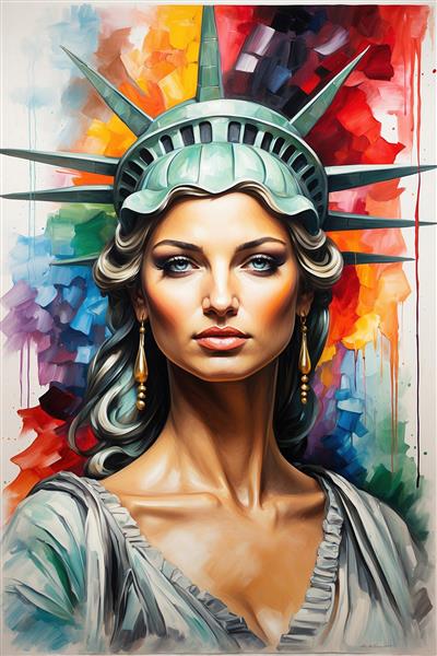 نقاشی دیجیتال چهره زن با الهام از مجسمه آزادی