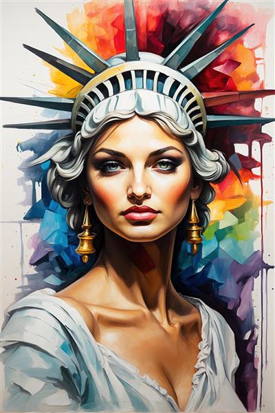 تصویر فانتزی صورت زن با تاج مجسمه آزادی باکیفیت