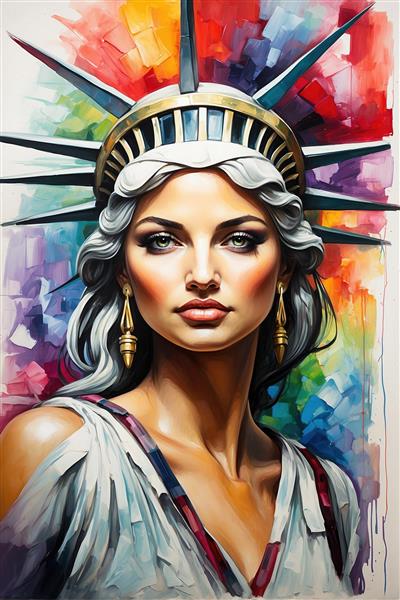 طرح نقاشی چهره زن با نماد تاج مجسمه آزادی