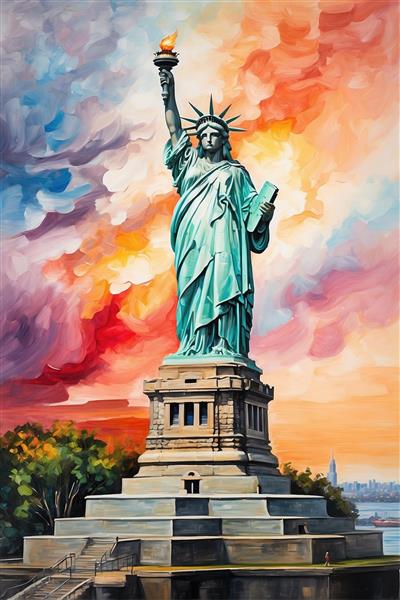 طرح هنری مجسمه آزادی نیویورک با جزئیات بالا و رنگی