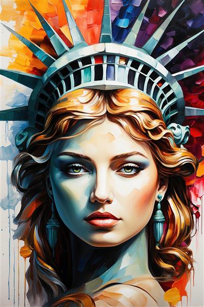 چهره فانتزی مجسمه آزادی سبک نقاشی با رنگ‌های خیره‌کننده