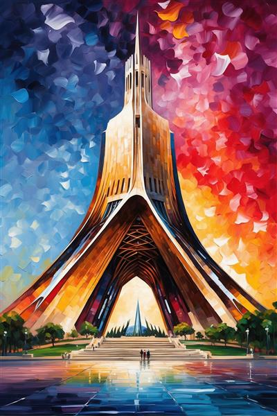 عکس برج آزادی فانتزی با آسمان شب هنری و رنگارنگ