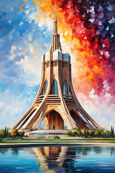 طرح برج آزادی تهران سبک نقاشی مدرن با جزئیات بالا