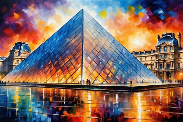 تصویر هرم لوور در غروب آفتاب با رنگ‌های گرم