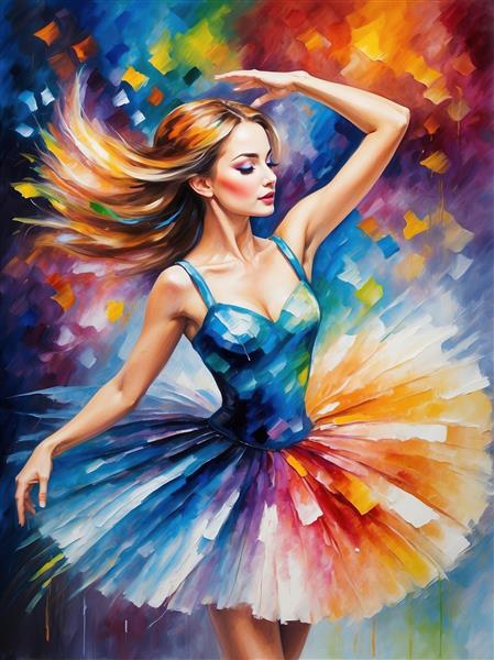 طرح بالرین فانتزی در حال رقص با دامن رنگارنگ