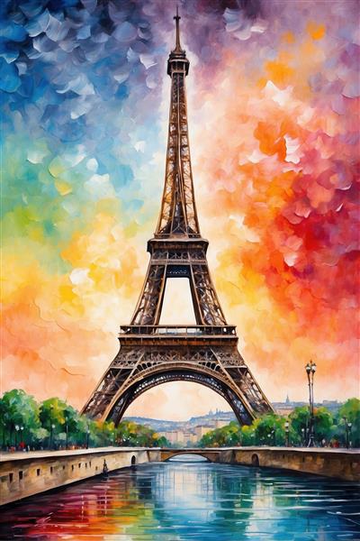 عکس برج ایفل پاریس و رودخانه سن فانتزی رنگارنگ