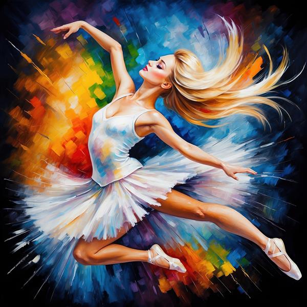 عکس بالرین فانتزی با لباس سفید در حرکت