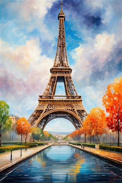 طرح برج ایفل فانتزی با درختان نارنجی