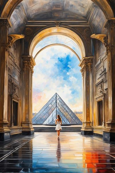تصویر فانتزی موزه لوور از داخل ورودی