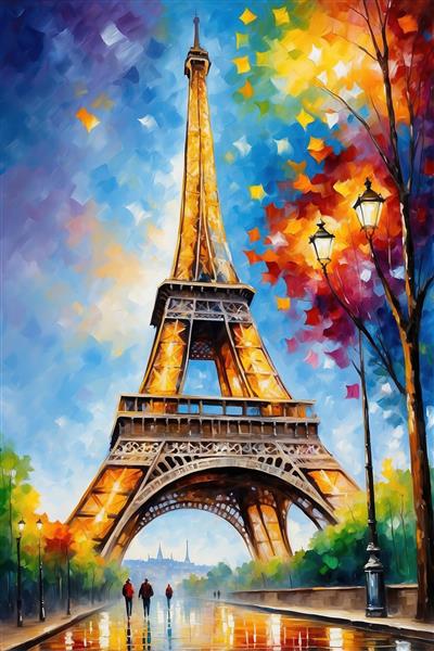 طرح فانتزی برج ایفل با چراغ‌های خیابانی
