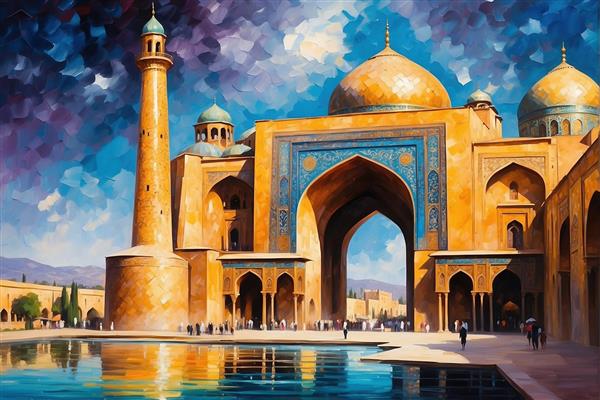 عکس فانتزی معماری اسلامی با گنبد طلایی