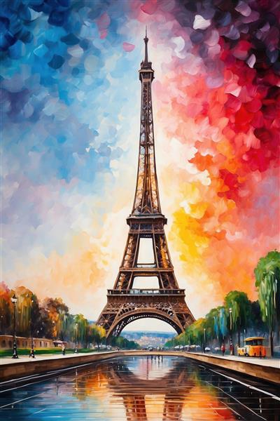 طرح برج ایفل آبرنگی کنار رودخانه باکیفیت