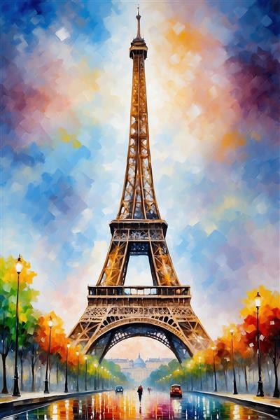 تصویر برج ایفل فانتزی با آسمان رنگی باکیفیت