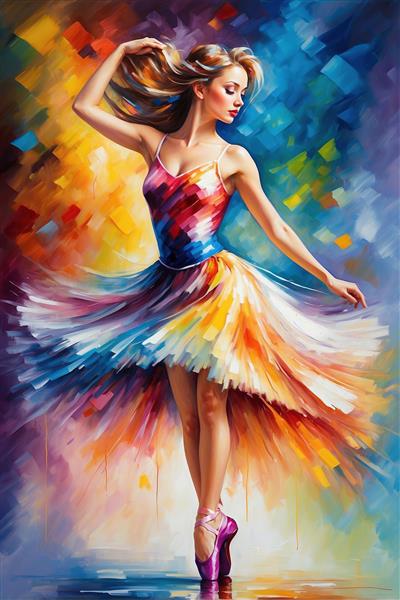 طرح دختر رقصنده فانتزی با لباس حریر رنگارنگ