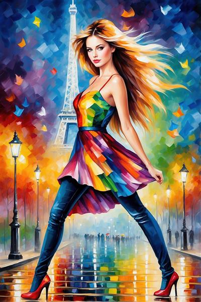 طرح فانتزی زن در پاریس با برج ایفل
