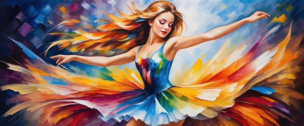 عکس رقصنده باله فانتزی با موهای افشان و دامن رنگارنگ