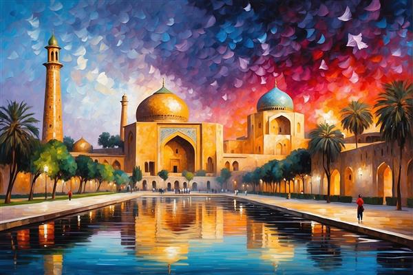 تصویر رویایی میدان نقش جهان اصفهان در شب با آسمان پرستاره