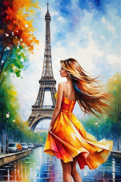 تصویر دختر فانتزی کنار برج ایفل پاریس باکیفیت
