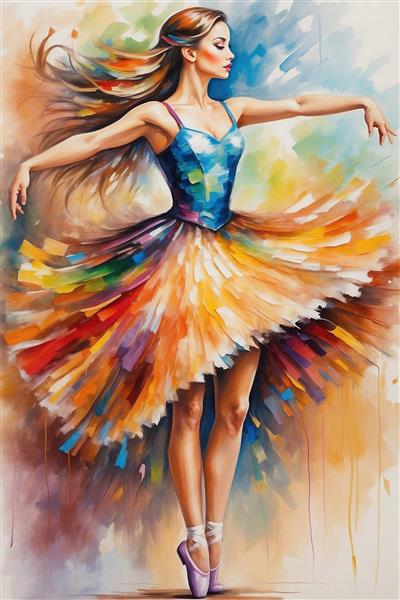 تصویر بالرین فانتزی با دامن رنگارنگ و کیفیت بالا