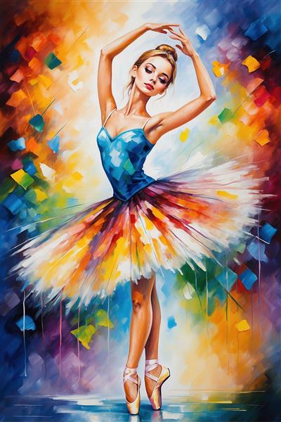 تصویر نقاشی دختر بالرین با فیگور خاص و رنگ‌آمیزی جذاب