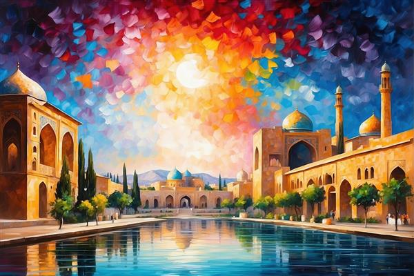 نقاشی بالرین با لباس آبی و دامن چندرنگ